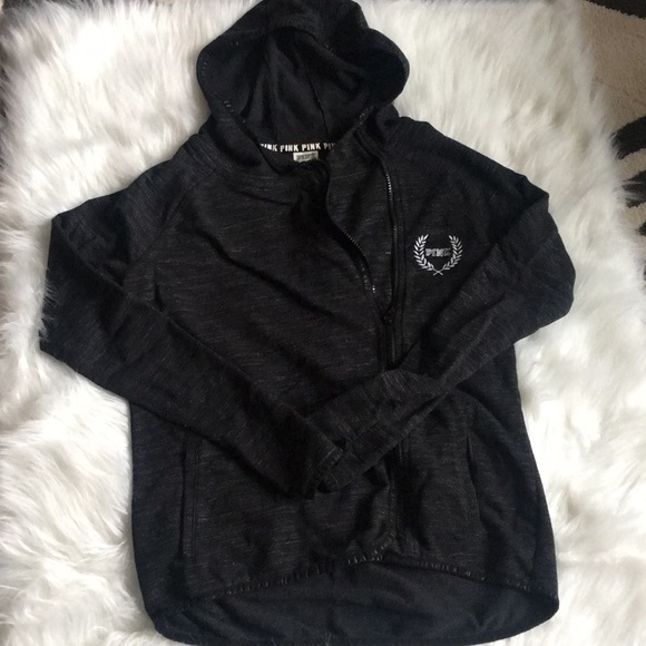 PINK Victoria's Secret Tops - XS Black Heather Full ZIP Hoodie VS PINK